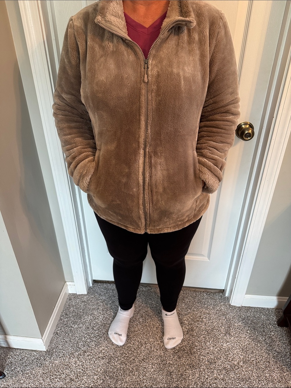 32 Degrees Taupe Plush Full-Zip Jacket